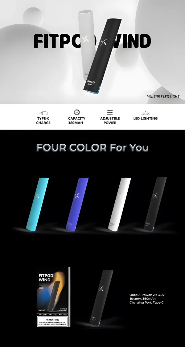 Fitpod Wind 氣流桿 一代發光主機 四檔調節 通配一代煙彈 獨特發光設計