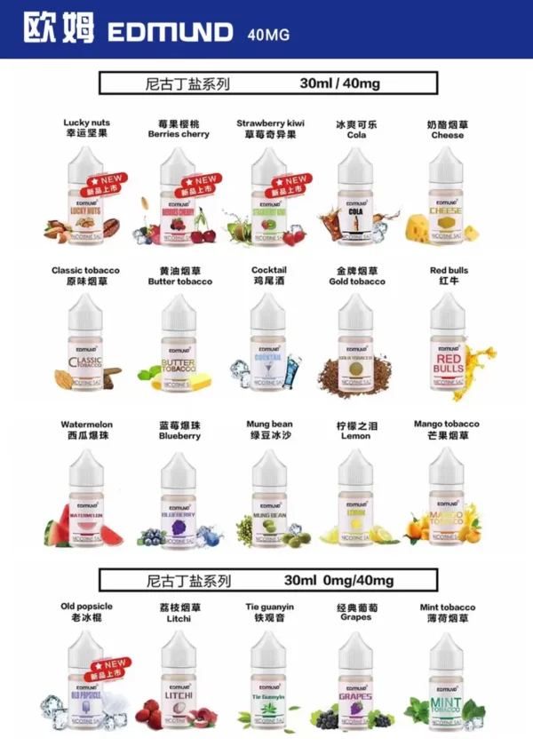 Edmund煙油 欧姆小煙油 4%尼古丁鹽 小煙煙油1 Edmund煙油 欧姆小煙油 4%尼古丁鹽 小煙煙油滑口感 x 清爽暢快的新選擇