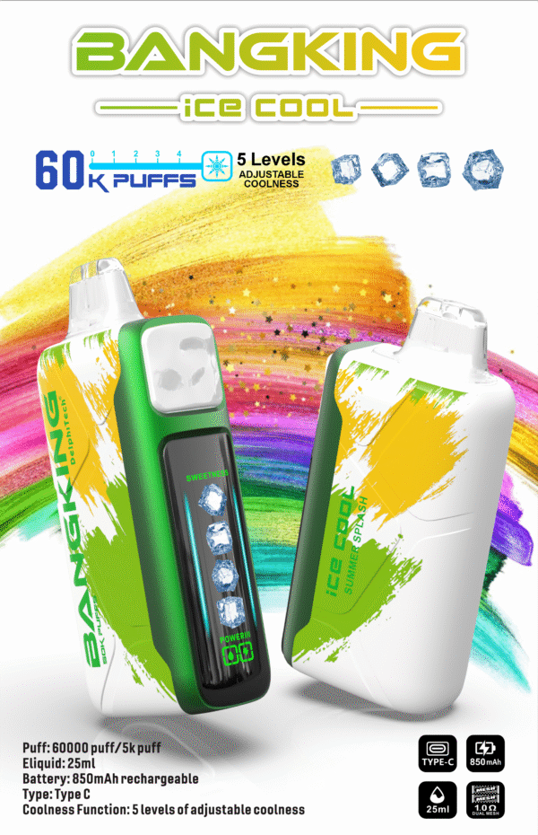 Bang King Ice Cool 60K DSK048 一次性電子煙 台灣現貨 – 60000口超大容量5級可調清涼可充電一次性電子煙推薦 派對解癮神器